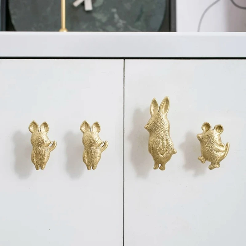 Hand Cast Brass Cabinet Pulls Cartoon Children's Room Animal Shaping Cabinet Door Drawer Knobs and Gold Copper Handles
