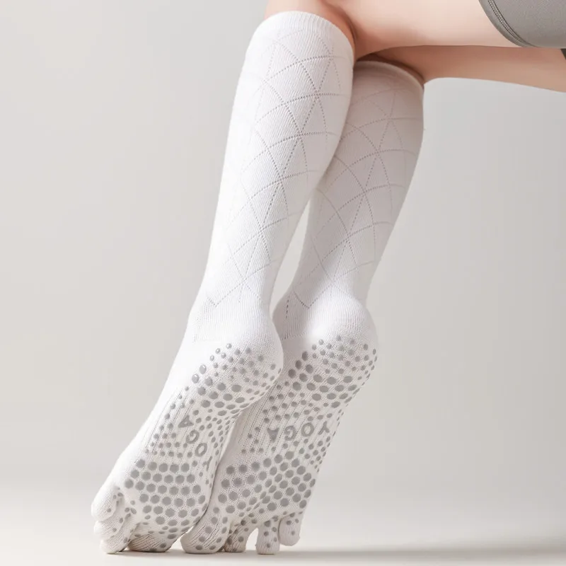 

Хлопковые длинные носки с пятью пальцами, женские силиконовые нескользящие носки для пилатеса и йоги, повседневные однотонные спортивные носки для тренажерного зала и фитнеса, носки