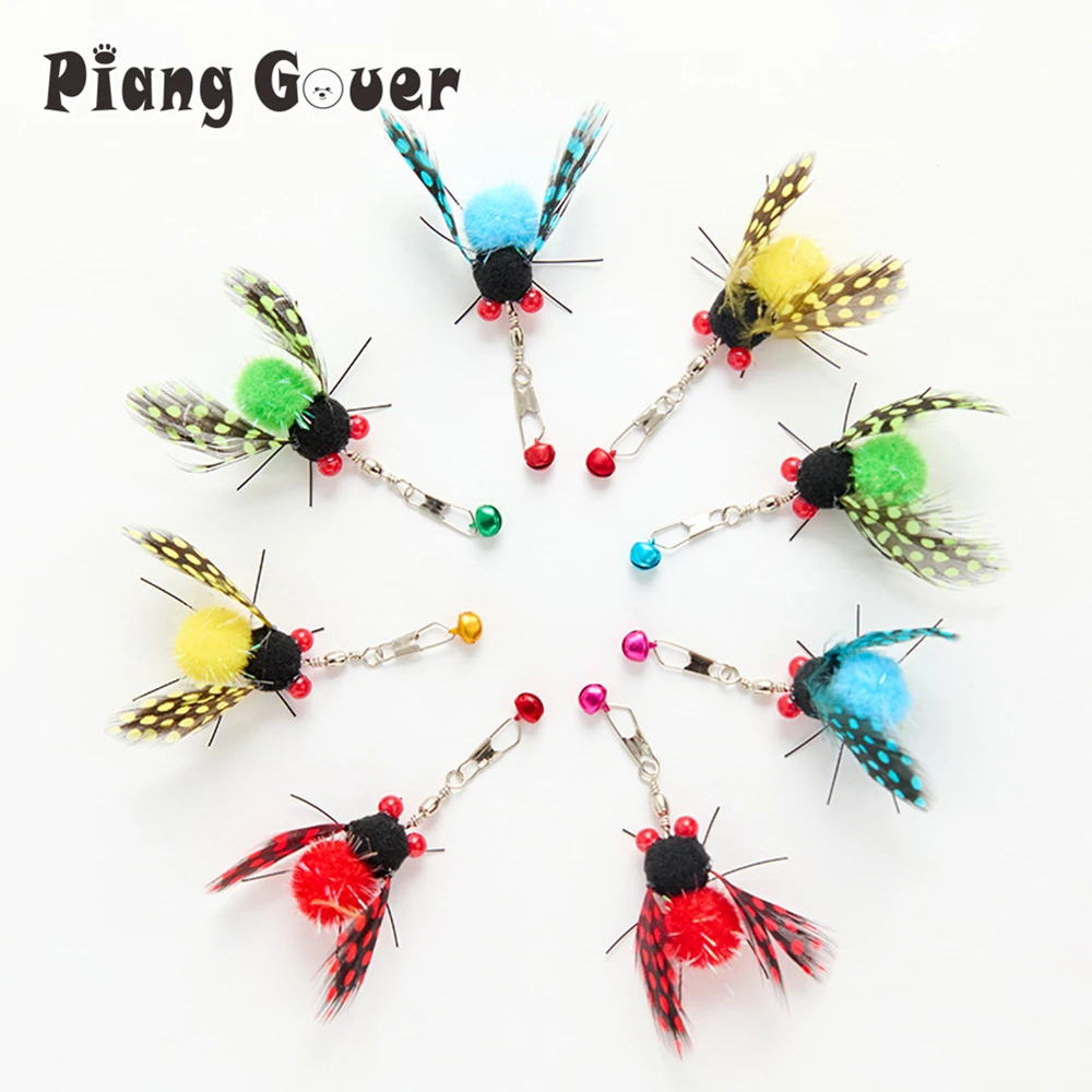 10 Uds. Mezcla de palos de teaser para gatos con insectos simulados para cambiar los cabezales, juguete interactivo para gatos, juguete para mascotas con plumas