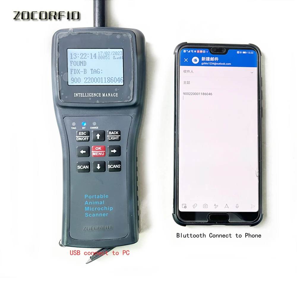 Pet Microchip Scanner 134.2KHz HDX Animal RFID Reader For Dog Cat Fish ISO11785 HDX Bluetooth