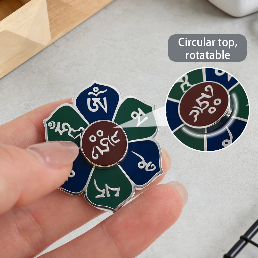 Rotatable Om Mani Padme Hum Enamel Pin Lotus Spinning Tibetan Buddhist Lapel Badge Spiritual Meditation Jewelry for Backpacks