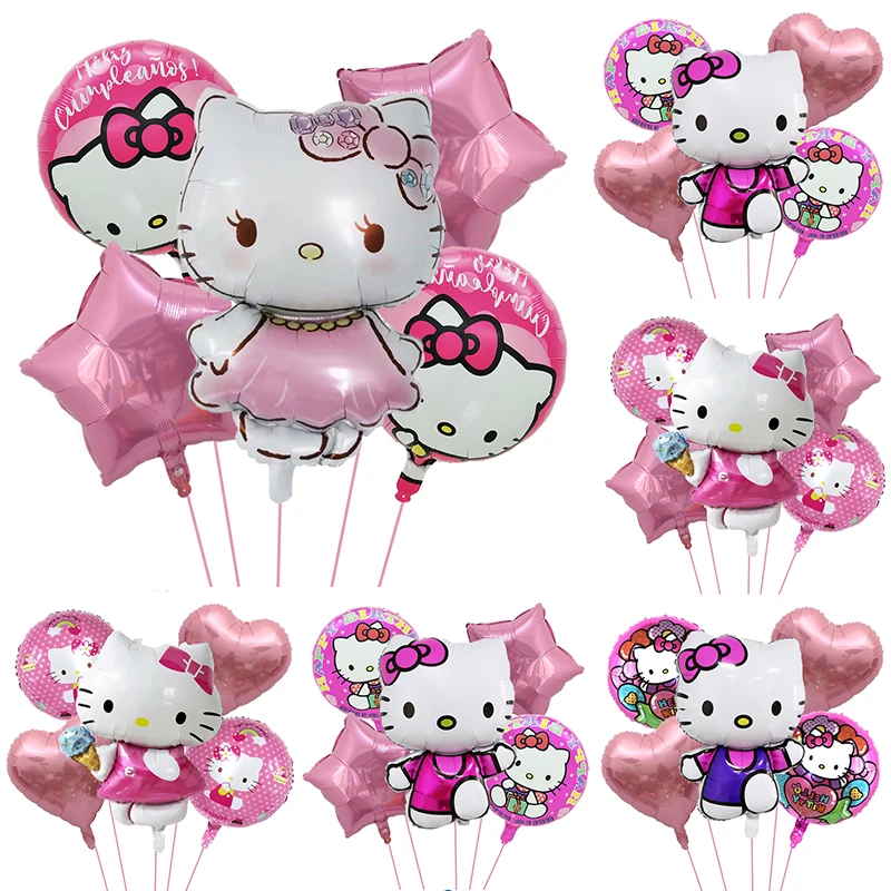 5PCS Cute Anime Party Decoration Balloons Set Hello Kitty Theme Kawaii Girl Birthday Party Ballons Decoration Baby Shower Globos