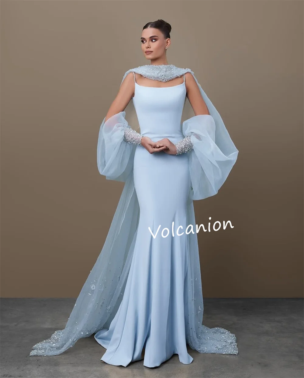 Customized Jersey Sequined Beading Mermaid High Collar Long Dresses Bespoke Occasion Exquisite Fashion Formal Evening