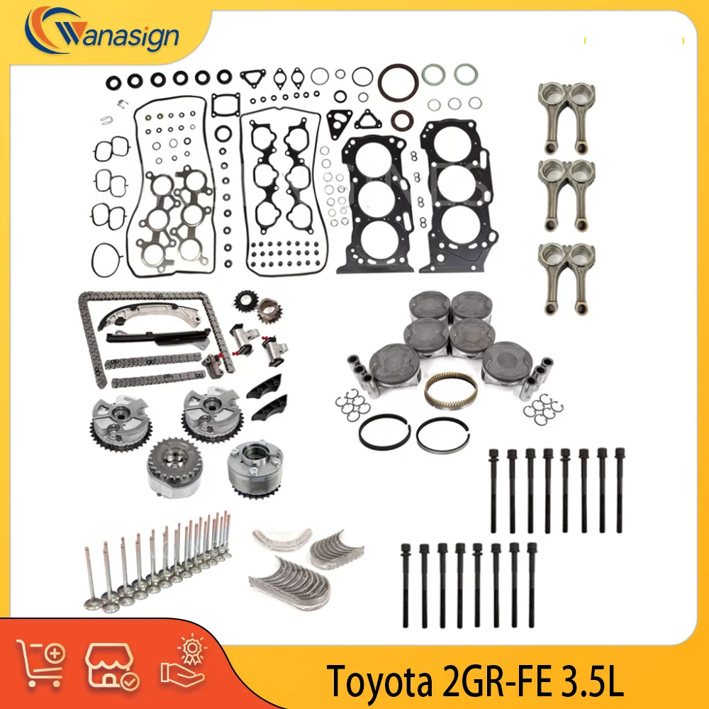 

Engine Rebuild Timing Chain VVT Kit Full Gasket Piston Connecting Rod Bearing Fit 3.5 L 2GR-FE For 05-12 Toyota Lexus CAMRY 3.5L
