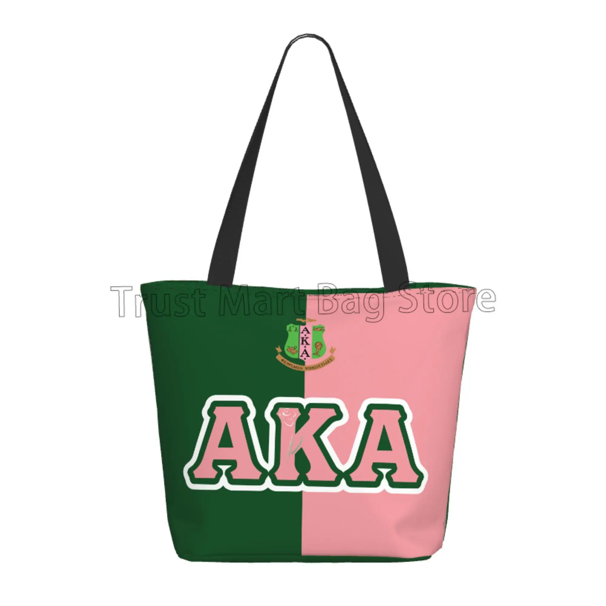 AKA Sorority Gifts for Women Girl 1908 Pink Green Inspired Positive Shopping Bag Reusable Grocery Shopping Tote Bag Handbags