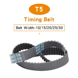 Transmission Belts T5-500/510/525/530/545/550/560/575/590/600/610 Closed Loop Rubber Synchronous Belt Width 10/15/20/25/30 mm
