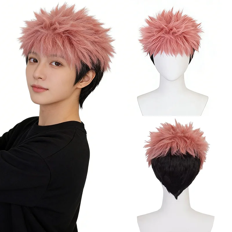 

Универсальный парик для косплея Итадори Юдзи из «Дзюдзюцу Кайсен», розово-черный градиентный, с зачесанными кончиками, из синтетических волос, для Хэллоуина, Комик-Кона, повседневного использования