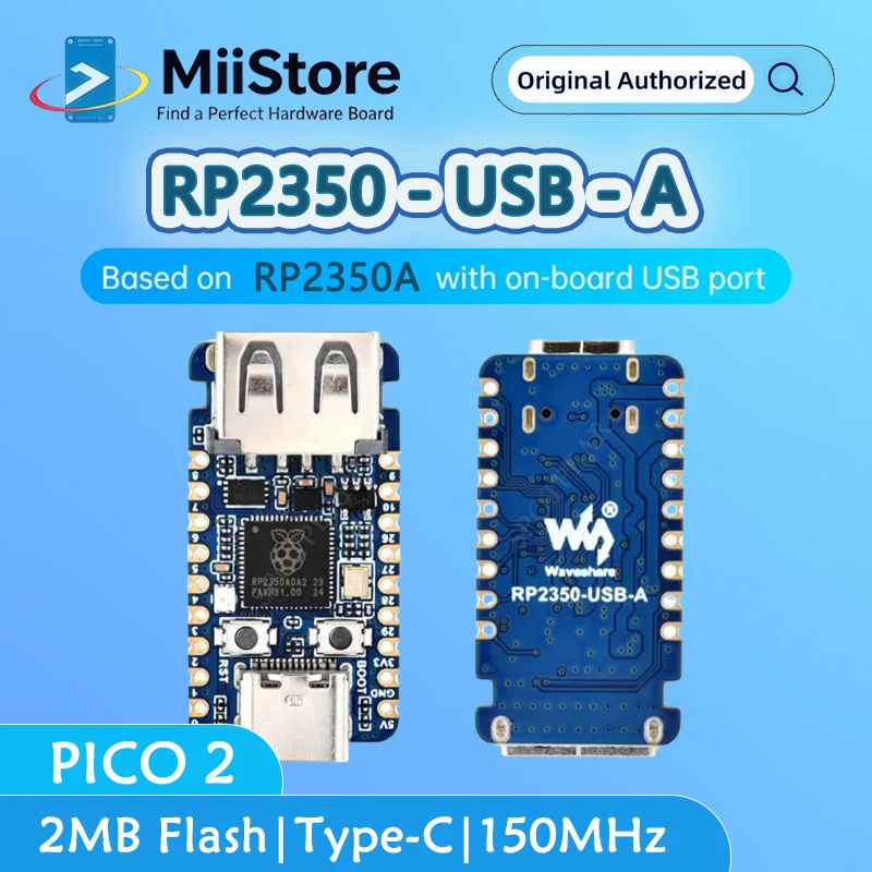 Waveshare RP2350-USB-A Mini Board RP2350A 2MB Flash Type‑C Dual‑Core Dual‑Architecture 150MHz MCU 520KB SRAM 15 GPIO Pins