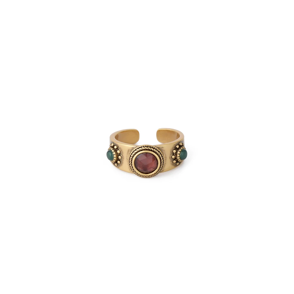 

AB/ Copper alloy inlaid with natural stone French design retro niche style light luxury personality neutral ring men and women