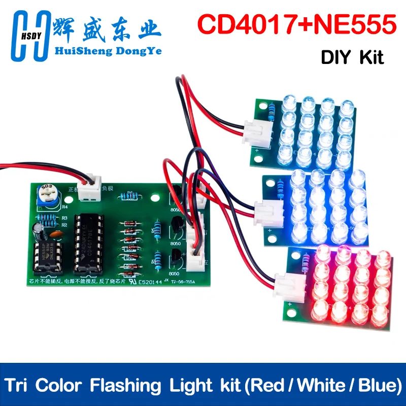 CD4017 + NE555 Lampa błyskowa Eksplozja-migająca dioda LED Suite Self DIY Learning Zestaw elektroniczny Moduł stroboskopowy Projekt produkcji