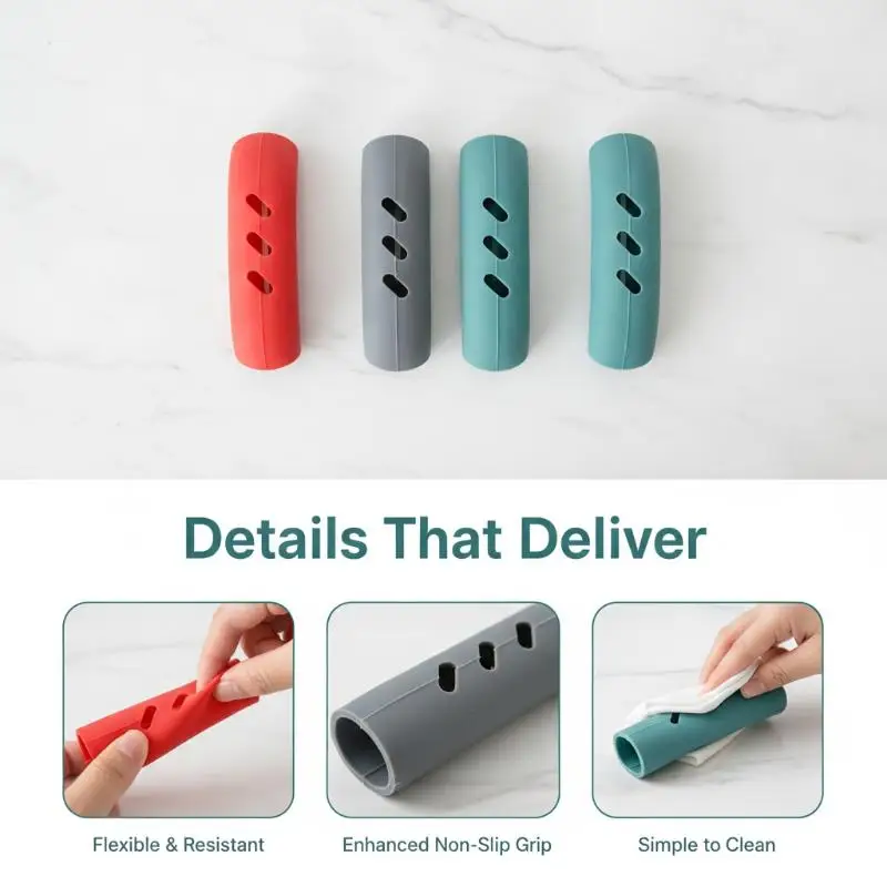 Silicone Pot Handle Cover Heat Insulation Anti-Slip 1 Pair Food Safe Pot Grip Sleeve for Home Kitchen Cooking Grilling Pots Pans