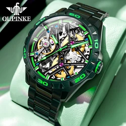 OUPINKE Men's Watches Unique Original Automatic Mechanical Watch for Man Hollow Flywheel Waterproof Sapphire Mirror Luminous