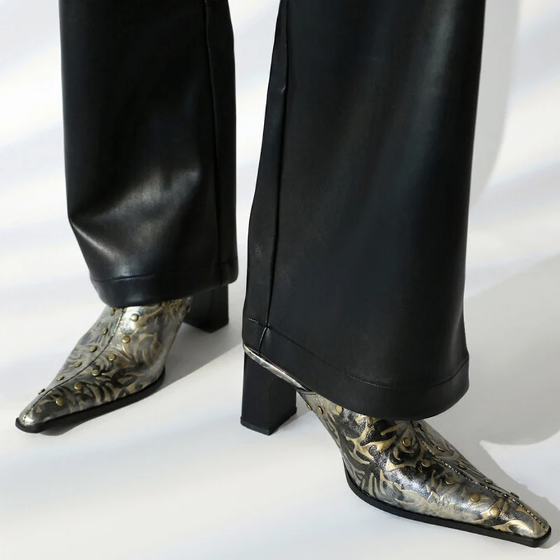 

Мюли женские с цветочным принтом, широкие сандалии на низком массивном каблуке, без застежек, металлический гвоздик, офисные классические тапочки, большие размеры 48