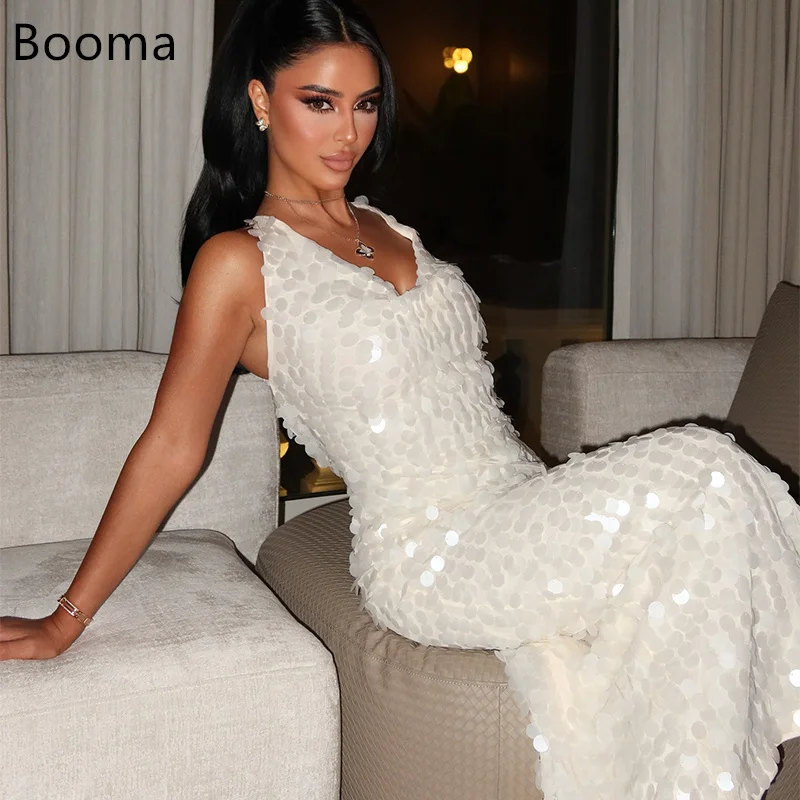 

Booma Mermaid Long Elegant Shiny V-Neck Wedding Dresses Ankle-Length Sleeveless Brides Gown Custom Made 2025