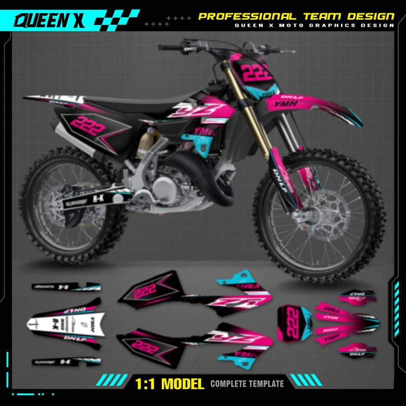 Queen X MOTOR  Custom Team Graphics Backgrounds Decals For 3M Stickers Kit For YAMAHA 2022 2023 2024 YZ125-250  020