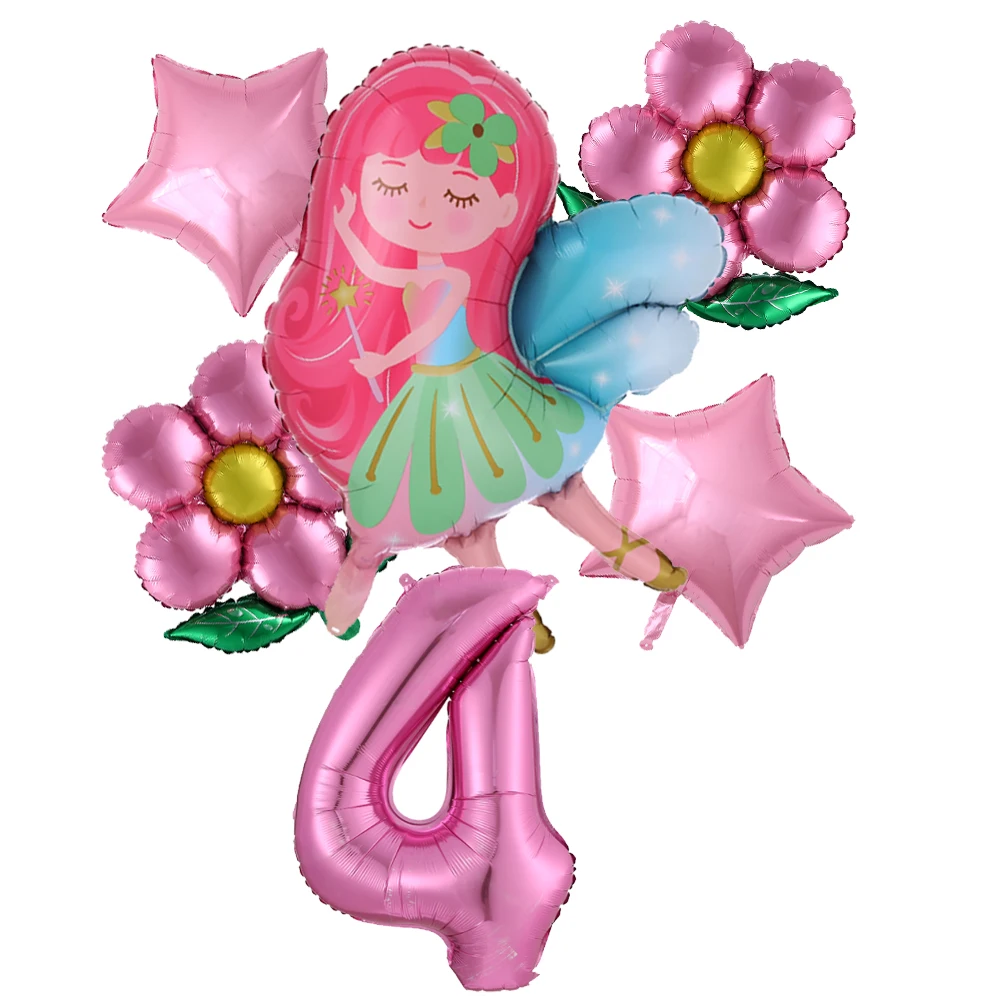 6 szt. Balony dla mała wróżka dziewczynek motyl z folii słonecznikowej balon 32-calowy różowe cyfry balon 1-9 lat dziewczynka urodziny Decorat — zdjęcie 6