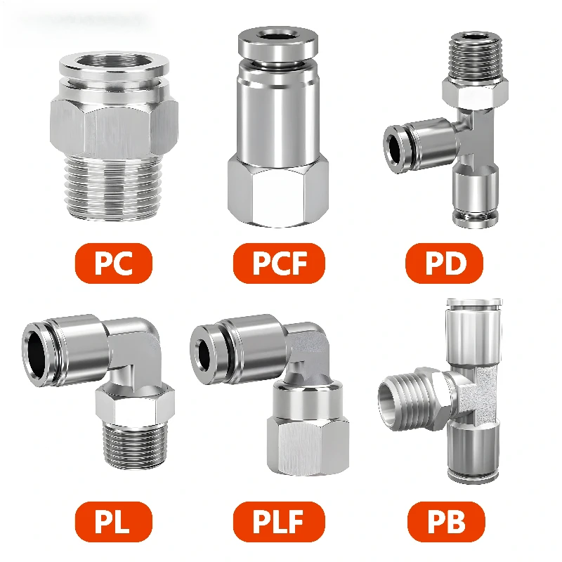 Pneumatic Hose Fitting 304 Stainless Steel  PC PCF PL PLF PB PD Air Tube Connector 1/8 1/4  1/2 BSP Quick Release Pipe Fittings