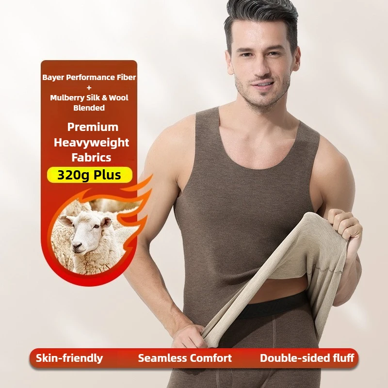 

Thermal Vest 320g Plush Acrylic with Silk Wool Blend Heated Undershirt for Cold Weather Warm Seamless Vest for Men and Women