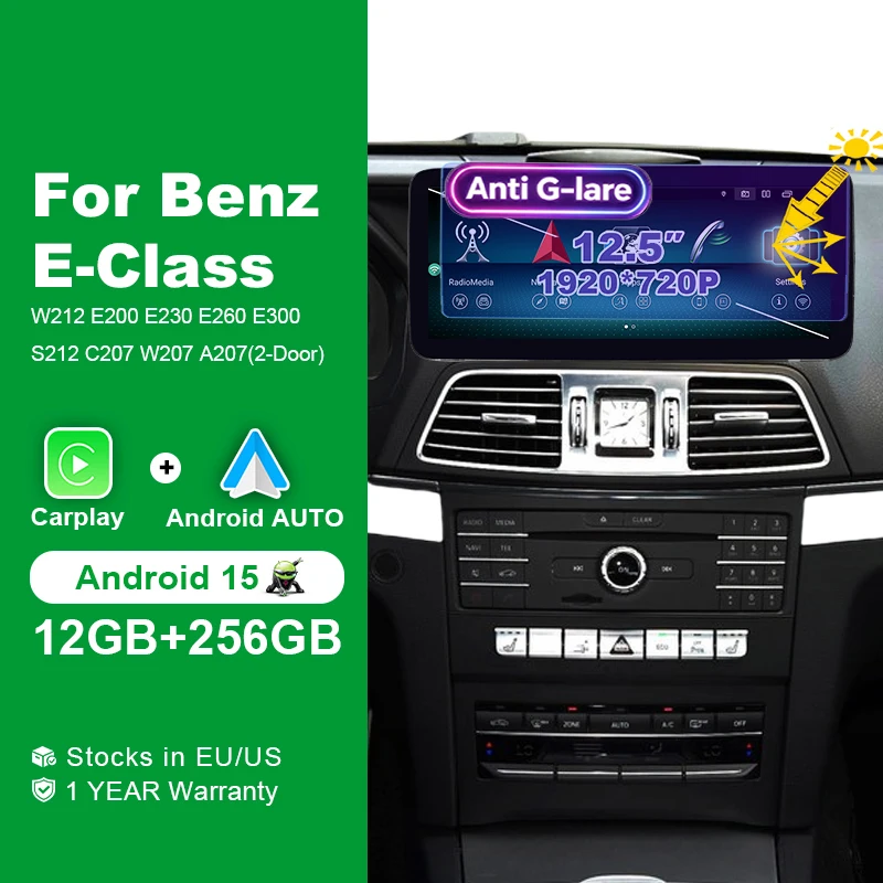 Aycetry 8 Core Android 15 Auto Wireless Carplay Car Radio 1920*720P Screen Stereo For Mercedes Benz E-Class W212 S212 W207 A207 2009-2016 NTG 4.0 4.5 5.0 Bluetooth Autoradio Navigation Multimedia Player 2 DIN GPS