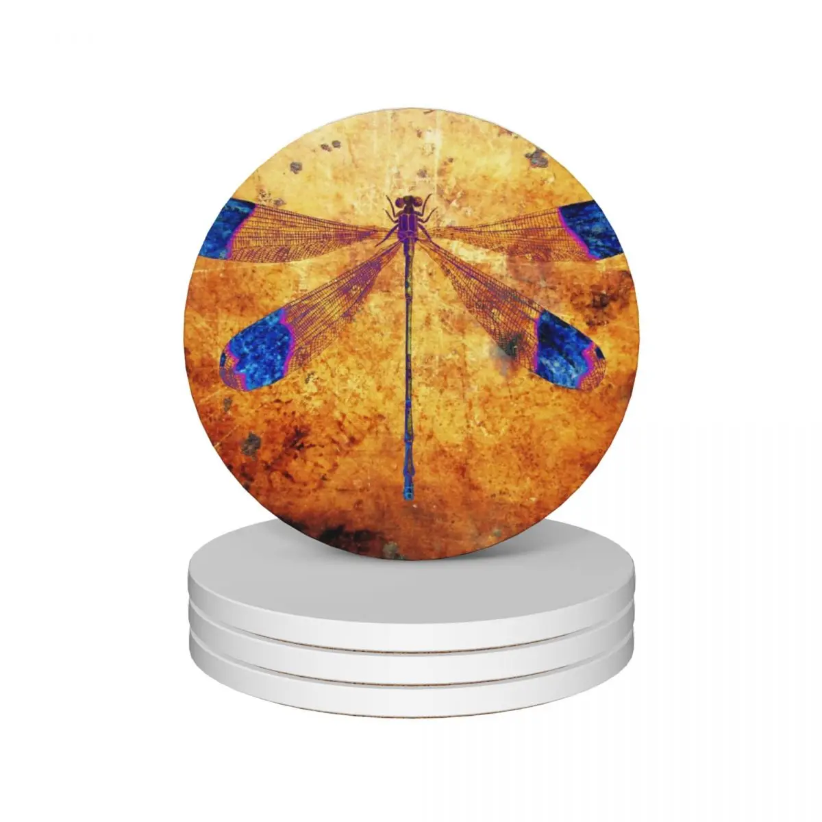 

Dragonfly in Amber Ceramic Coasters (Set of 4) for the kitchen accessories table decoration and accessories Coasters