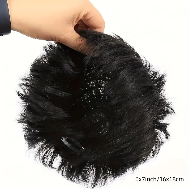 

Men'S Hair Topper Natural Black Short Men Topper Wig Real Human Hair With Clip For Male Guy Daily Wear Father'S Day - Can Be Cut