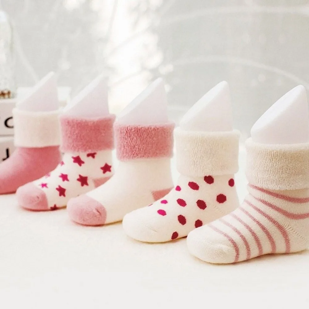 5 Pairs New Cotton Baby Short Socks Non-Skid Design Breathable Newborn Socks Pink Blue Polka Dot Stars Winter Socks Infant Wear