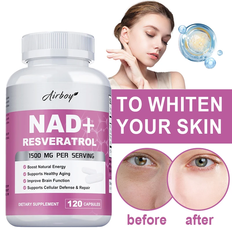 

NAD+ Resveratrol Supplements - Anti Aging and Natural Cell Regeneration, for Cellular Health, Strengthens Immune System