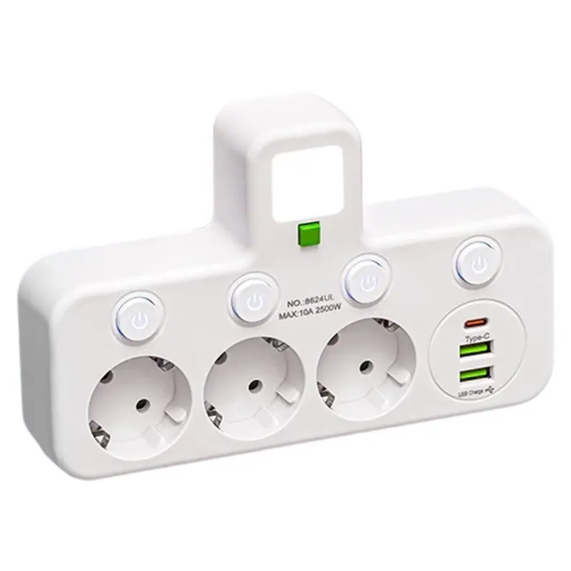 B23B EU Plug 3-Socket Electrical Socket No Extension Cord With Two USB Type-C Ports- Two Specifications Included