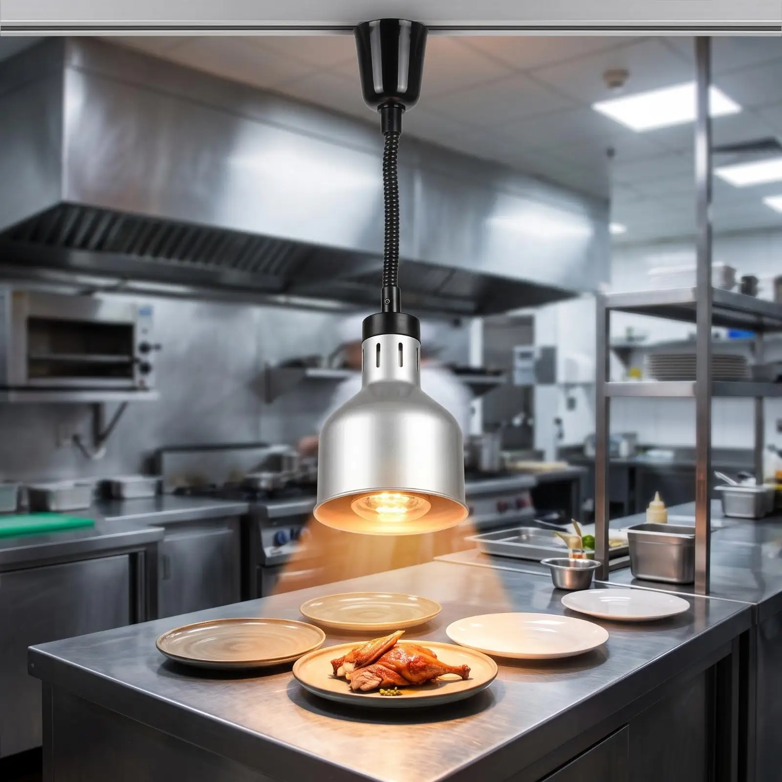Overhead Food Warming Lamp Commercial Grade with Telescopic Cord for Cafeteria Buffet Line Restaurant Heat Lamp