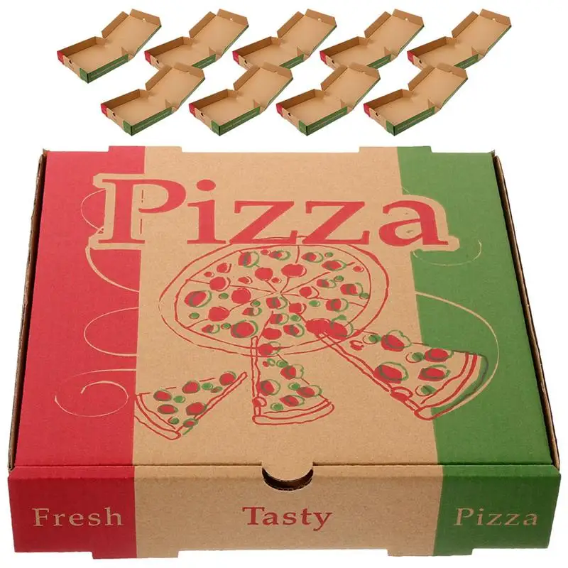 

10pcs 7 Inch Pizza Packing Box Folding Packaging Box Pizza Paper Box Pizza Wrapping Case Food-Grade Paper Pizza Takeaway Box