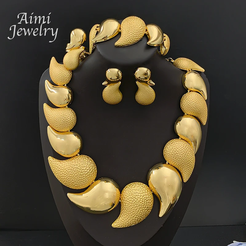 Geometric Unique Chunky Choker Jewelry Set for Women Irregular Collar Necklace Earrings Bracelet Ring Bridal Wedding Party Gifts