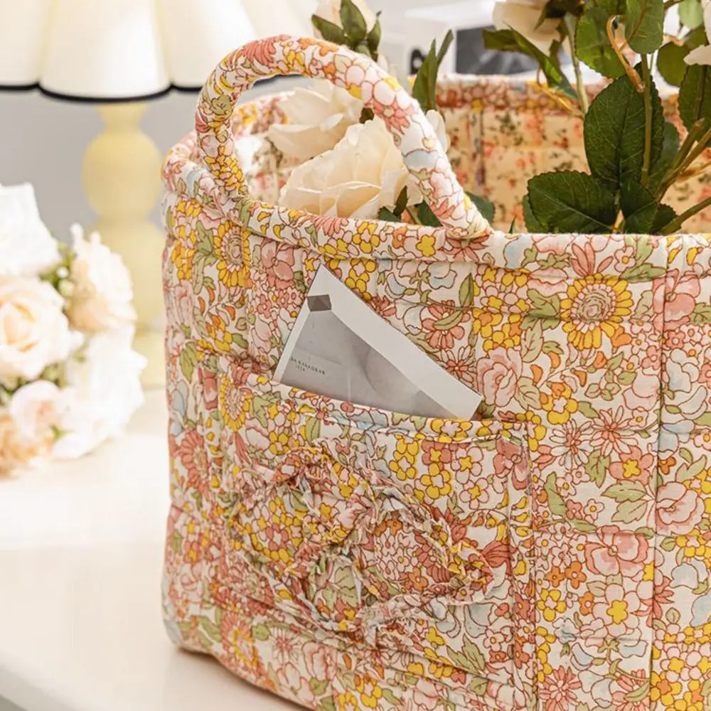 

Pastoral Style Fabric Storage Basket Washable Foldable Underwear Debris Organizing Frame Stackable Picnic Basket Clothes