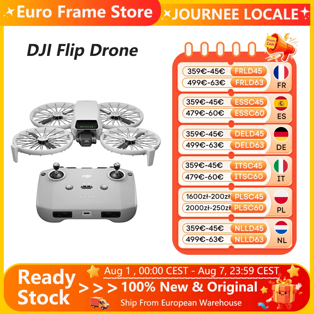 DJI Flip Drone DJI avec caméra Flip, caméra 4K UHD, moins de 249 g, stabilisation sur 3 axes, transmission vidéo 44000 pieds/13 km, 100 % original