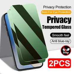 2Pcs Green light anti peeping tempered film for iPhone 14 Pro Max 15 Plus 13 Mini 12 Mini 11 Pro X XR XS Max screen protector