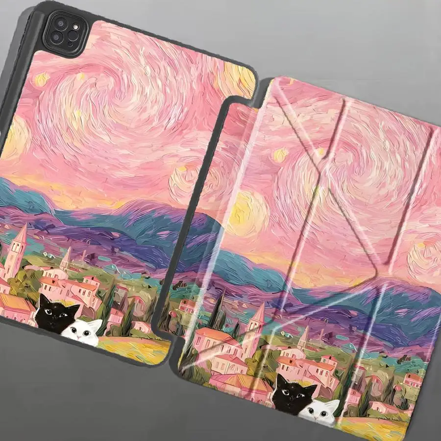 Holder Cover Tablet Case For iPad Pro 11th 10th 9th 8th 7th 12.9inch Mini 6 7 Pro 2025 Air 4 5 M3 M2 M4 11inch White Cat And