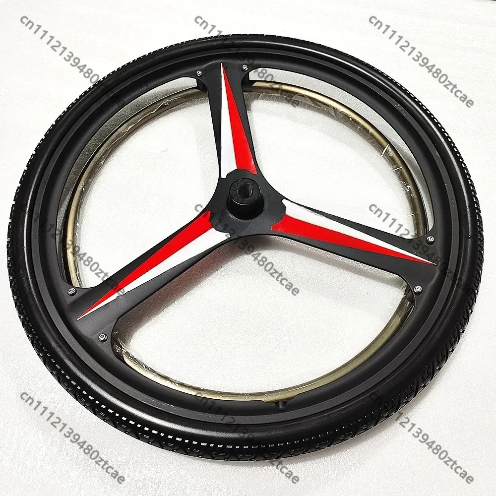 24 Inch Electric Wheelchair Rear Wheel PU Solid Tire Mag Alloy 3 Spoke Hub Hand Push Ring