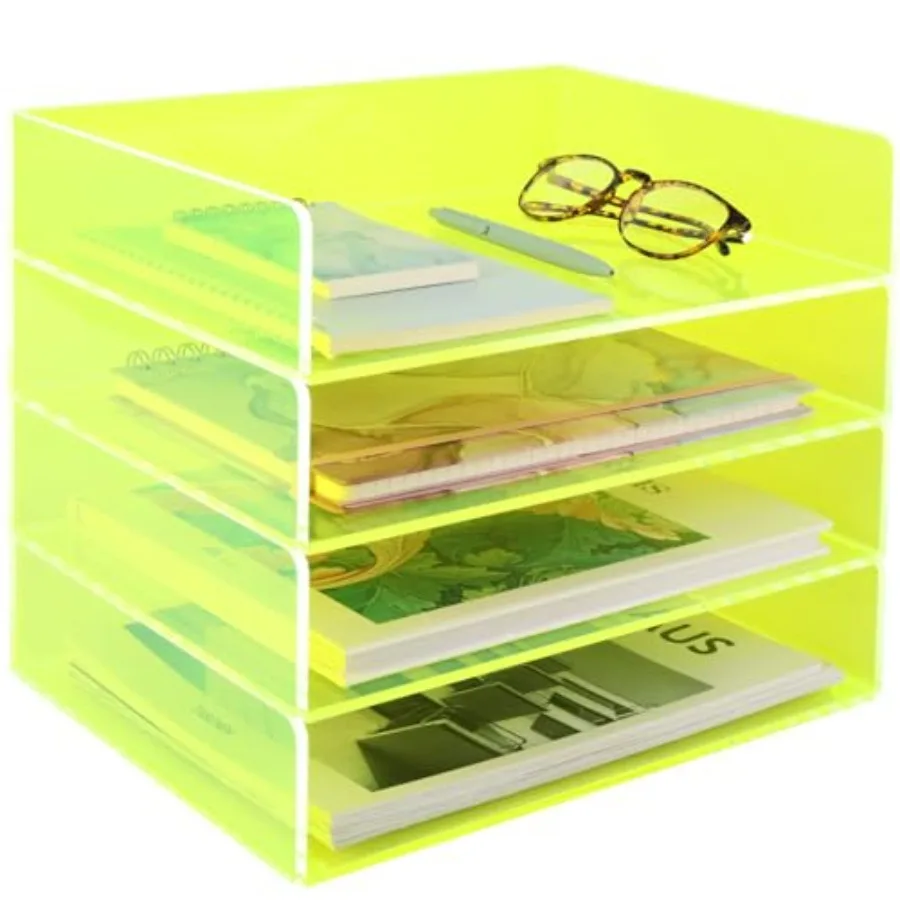 

Acrylic File Organizer for Desk 4 Tiered Stackable Letter Tray Office Paper Storage Desktop Document Sorter