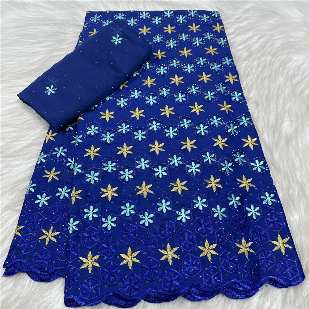 

Hot Sales African 100% Cotton Lace Fabric 5+2 Yards Swiss Voile Lace with Stones for Sewing Wedding Party Dresses 31A32