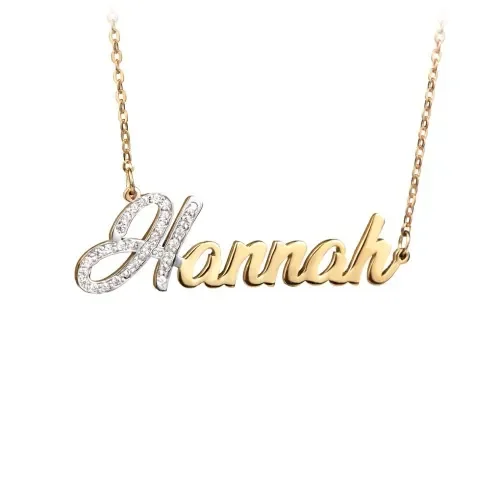 

Two Tone Name Necklace Gold Silver Plated Personalized Jewelry with CZ Pendant Dainty Chain Gift for Women Custom Initial