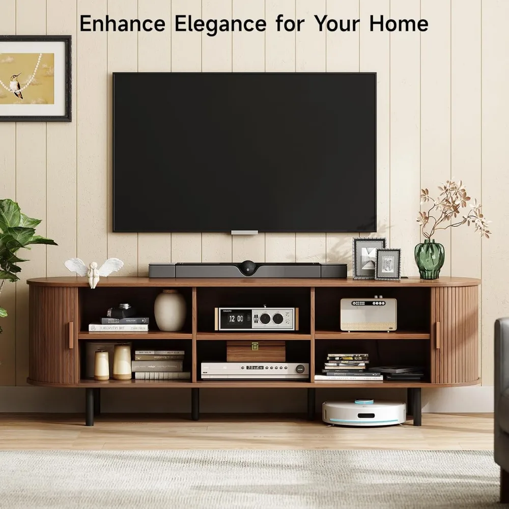 حامل تلفزيون حديث مع مخرج طاقة لأجهزة التلفاز مقاس 75 بوصة، ومركز ترفيهي يتميز بمساحة تخزين وأرفف قابلة للتعديل #3