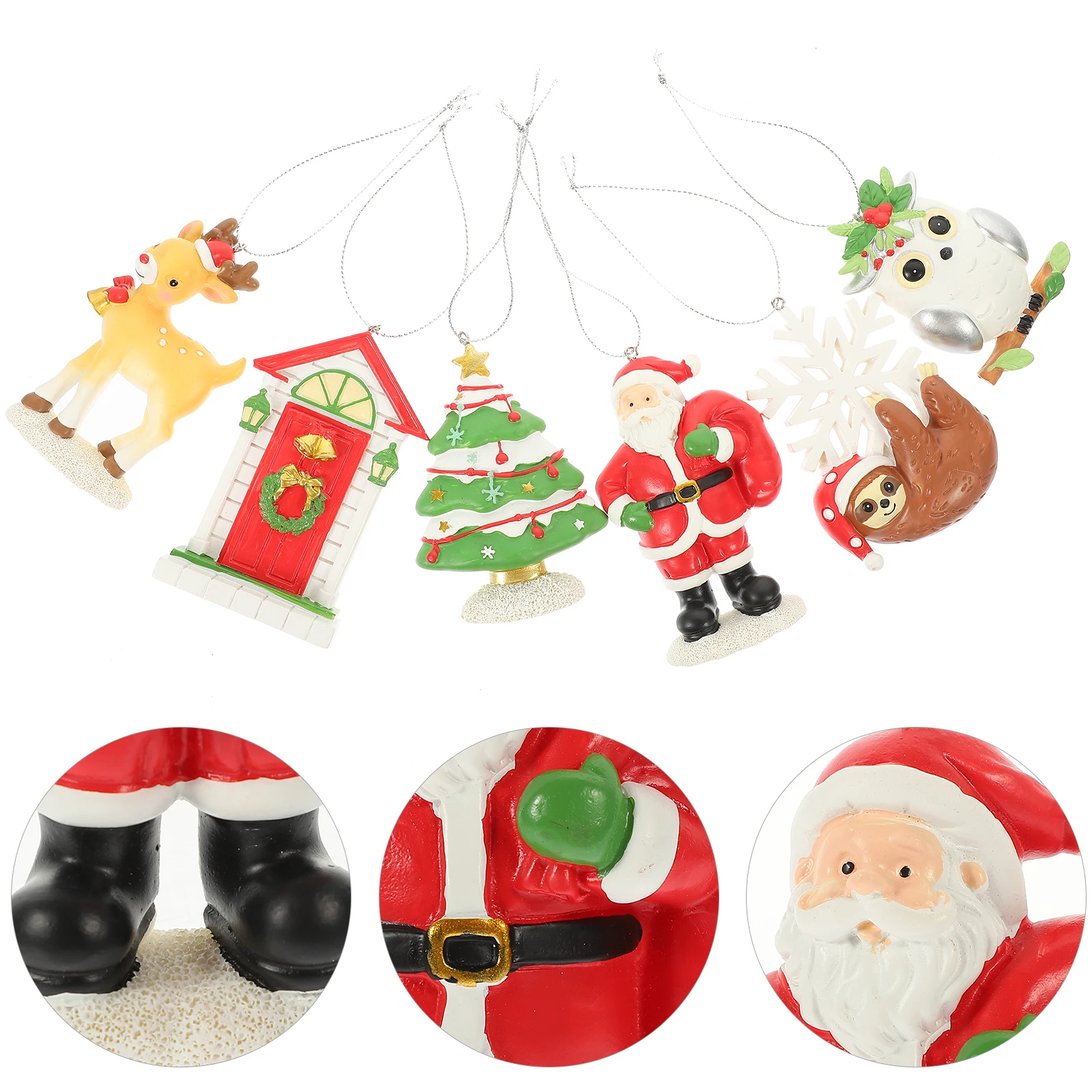 

6pcs Christmas Hanging Ornaments Santa Claus Elk Resin Tree Pendant Outdoor Indoor Party Home Garden Decoration Xmas