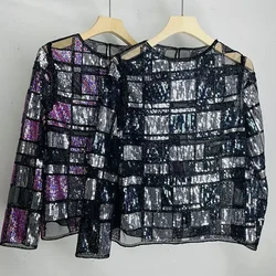 Shiny sequins T shirt for women, sexy, club, party tops, autumn