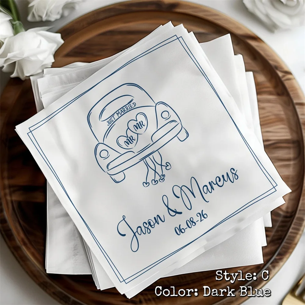 50PCS Custom Wedding Napkins, Personalized Matching Coasters, Cocktail Napkins, Wedding Table Decor, Just Married Design, Bespok