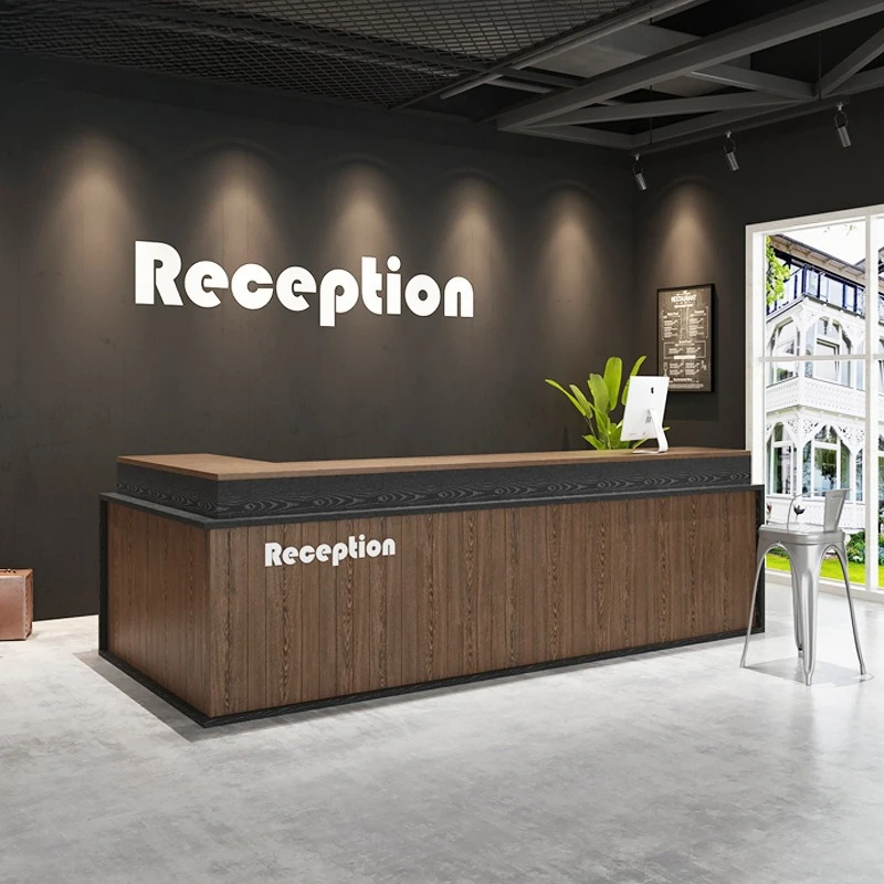 Commercial Retro Checkout Counters Solid Wood Corner Bar Restaurant Checkout Counters Reception Arc-shaped Furniture Kassa JT40C
