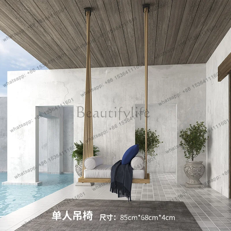 Outdoor swing outdoor hanging basket household solid wood single double swing indoor hammock rattan chair household