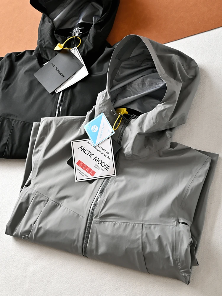 

Men's Thin Hooded Jaet Windproof Waterproof Youth Faion Autumn Outerwear Casual Loose Fit Zipper Closure Long Sve Coat