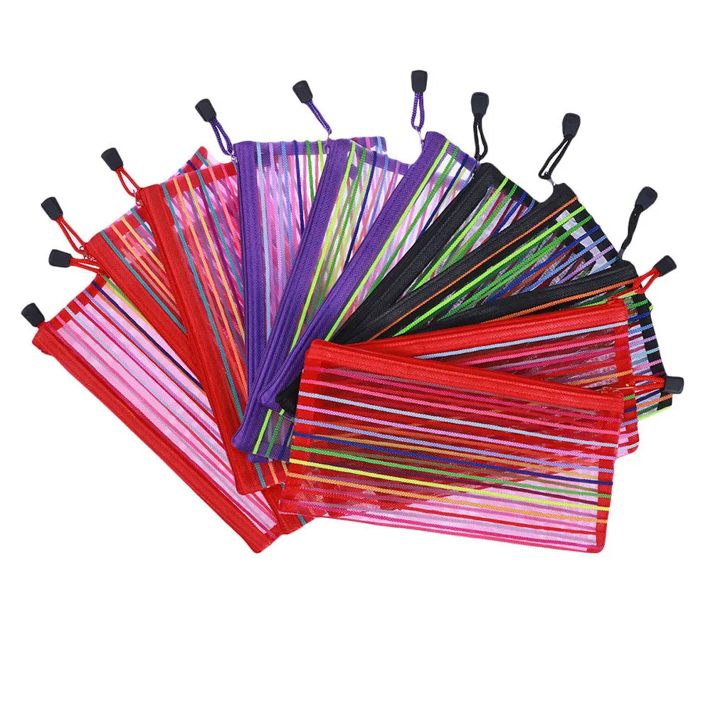 10Pcs File Bags Nylon Zippered Reinforced Storage Organizer Document Holder Stationery Folder Assorted Colors