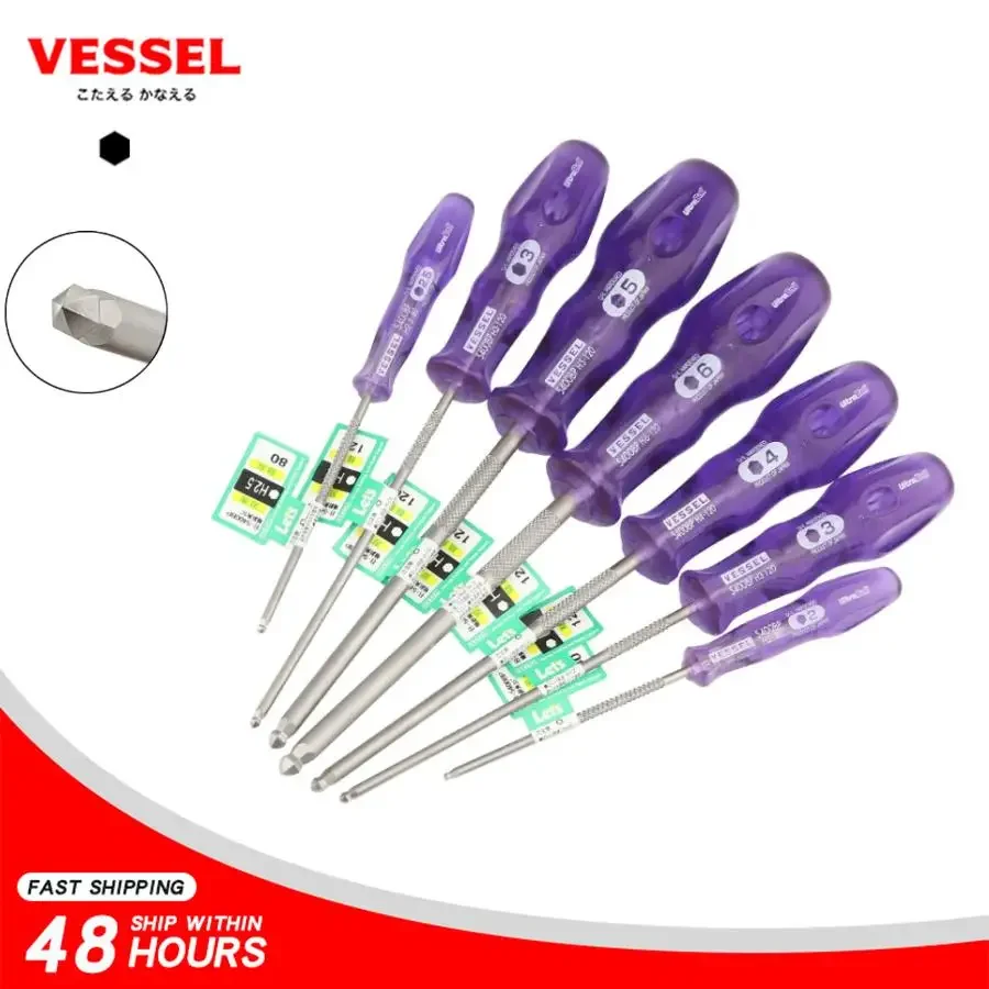 VESSEL B-5400BP Power Grip Ultra Ball Driver Hexagon Screwdriver with Knurled Blade for Fast Non-Slip Screwing Hand Tools