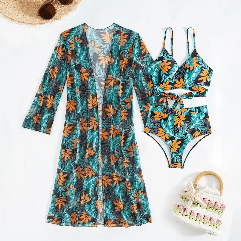 2025 sexy impressão feminina cintura alta maiôs biquinis femininos de três peças roupa de banho praia natação wear fatos de banho piscina banhista