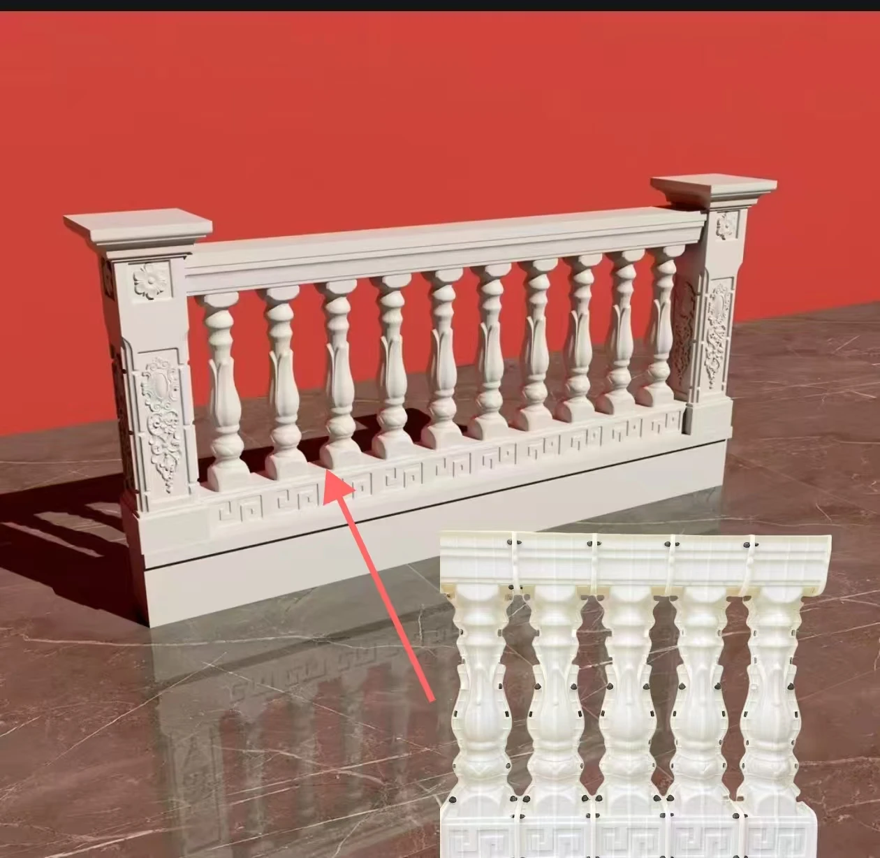 Barandilla de orquídeas de estilo chino para uso doméstico, 1,0 m de largo (cinco columnas pequeñas en total), molde de barandilla de columna romana, valla de villa de estilo europeo, modelo de cemento fundido en separado, barandilla de balcón DIY, reutilizable, fácil de operar